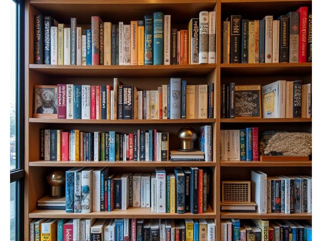 Rak buku yang tersusun rapi dengan pelbagai jenis buku